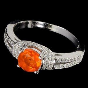 Clarity Enhanced Natural Orange Opal‎ 6mm & Cz 925 Sterling Silver Ring Sz 6.75